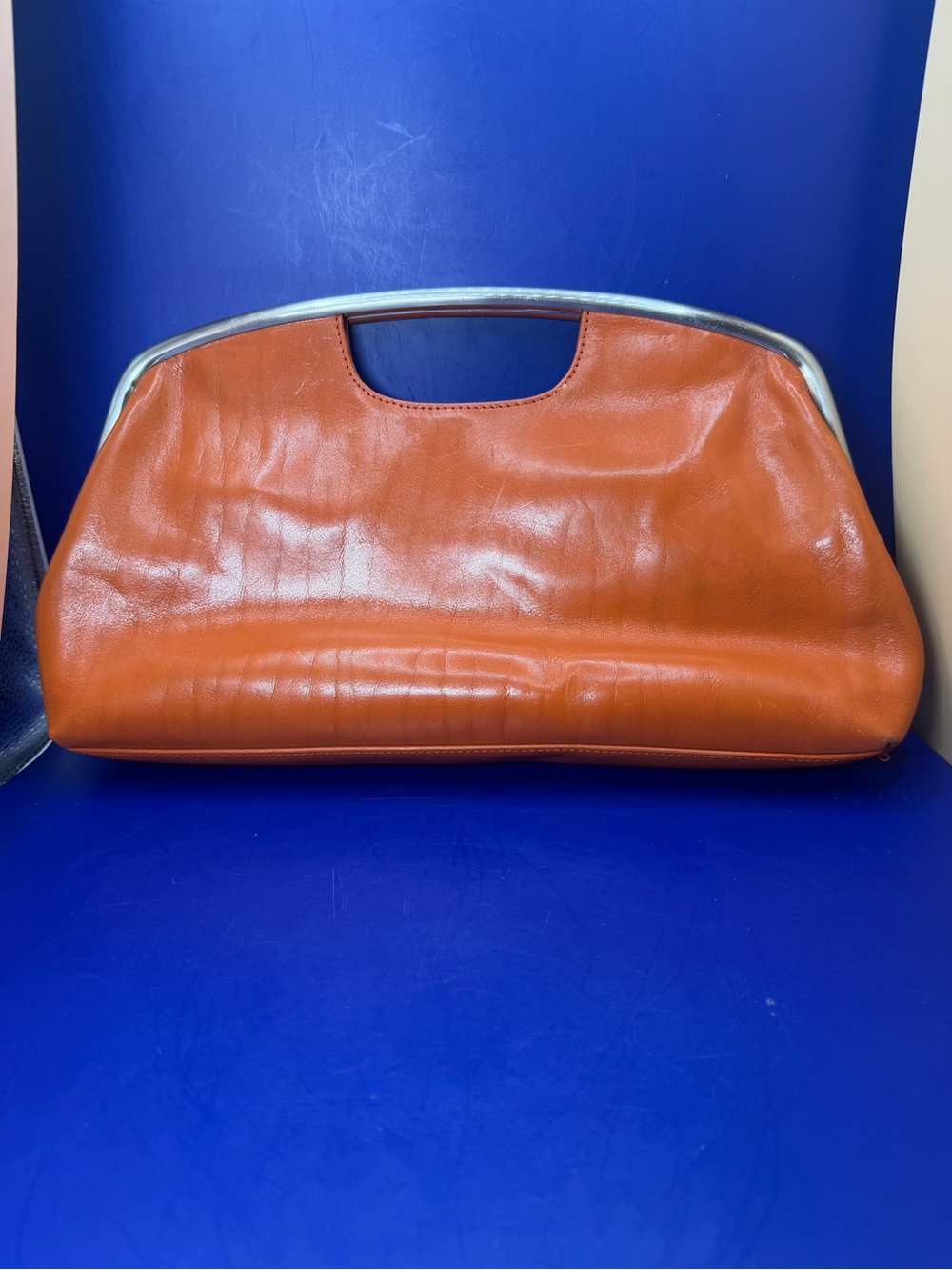 HOBO Orange Leather Frame-Top Clutch